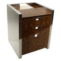 Burl Chrome Nightstand End Table Possibly Ello or Pace