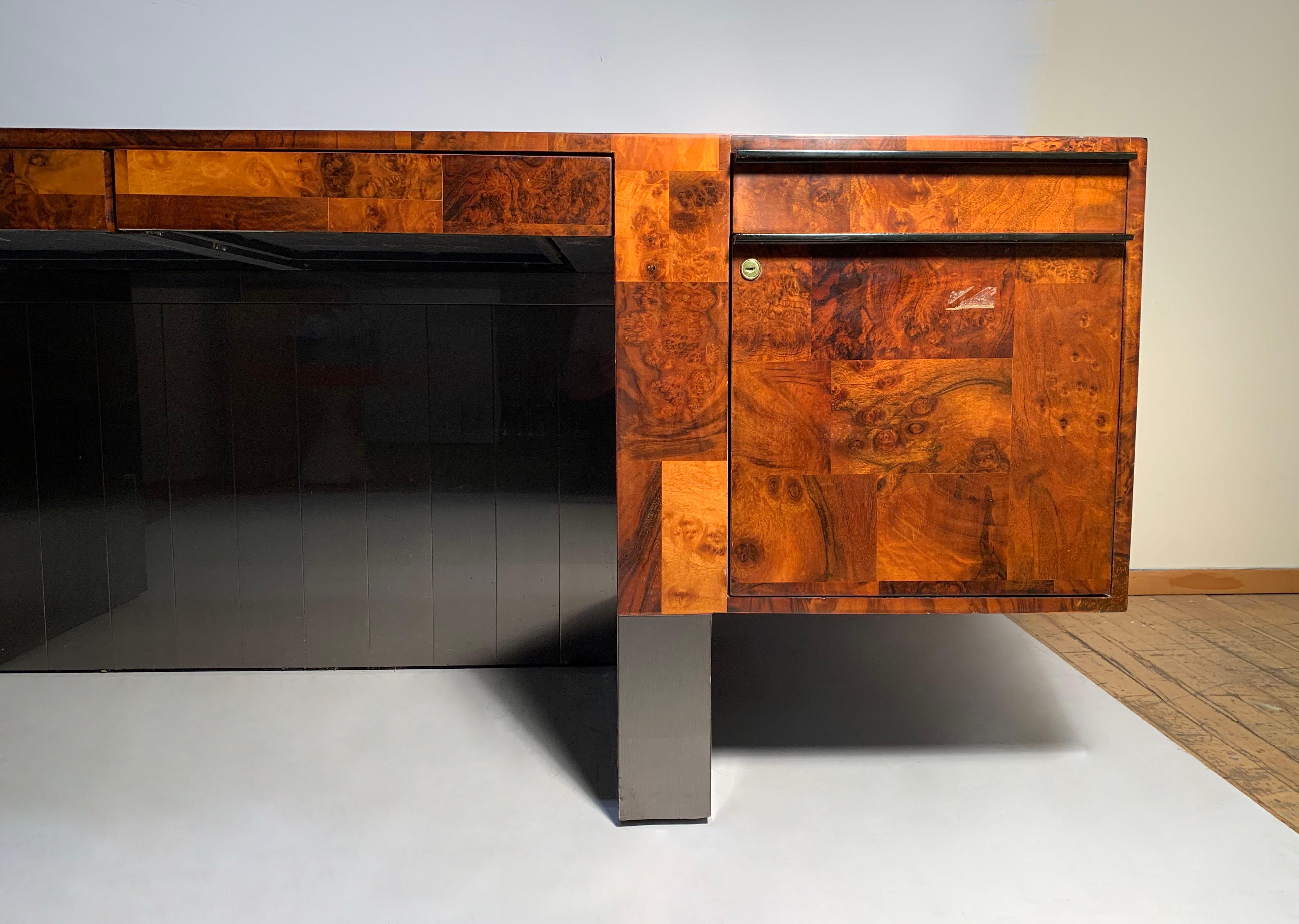 Wood Burl Cityscape Executive Desk By Paul Evans For Sale