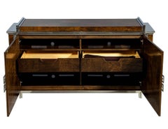 Burl Credenza Buffet with Polished Stainless Steel Accents