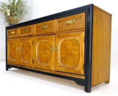 Burl & Ebonized Bezel 4 Drawers 2 Double Door Compartment Server Credenza MINT!