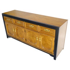 Burl & Ebonized Bezel 4 Drawers 2 Double Door Compartment Server Credenza MINT!