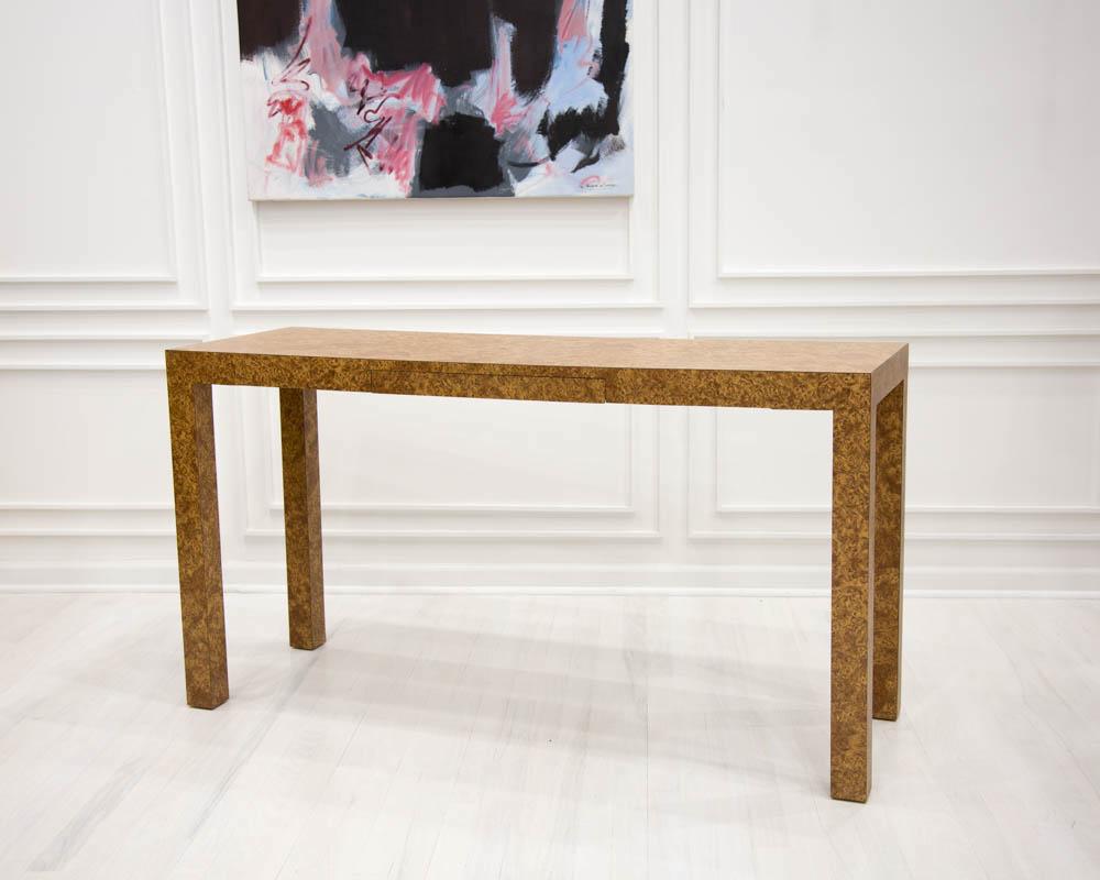 Burl Effect Console Table with Drawer In Excellent Condition In Chicago, IL