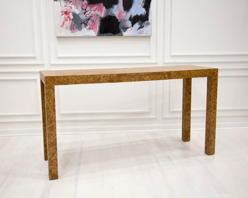 Late 20th Century Burl Effect Console Table with Drawer