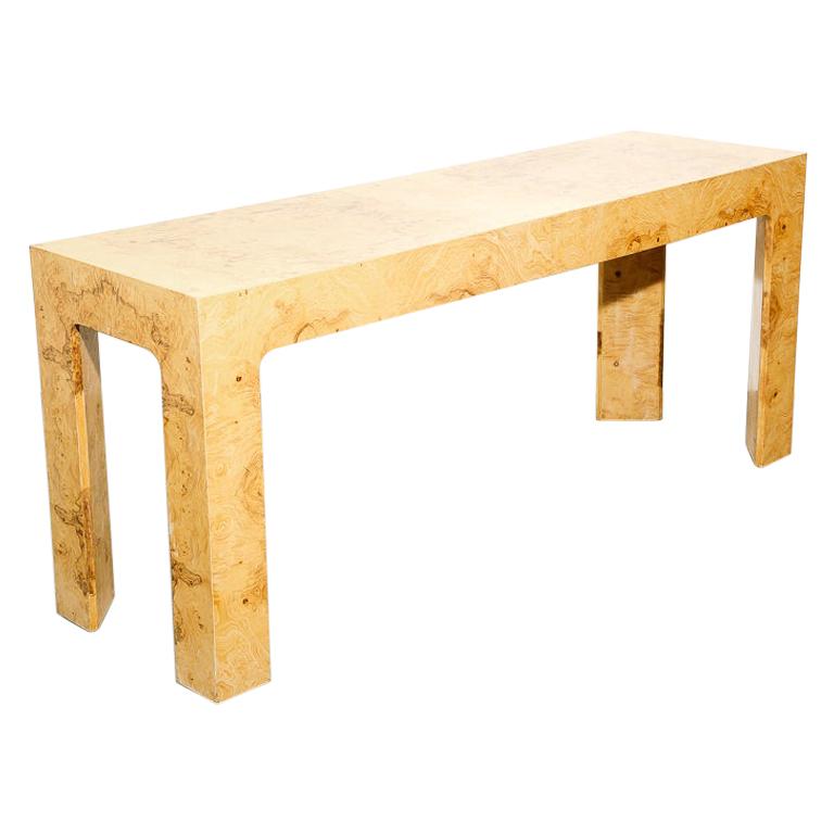Burl Elm Console Table in the Style of Milo Baughman