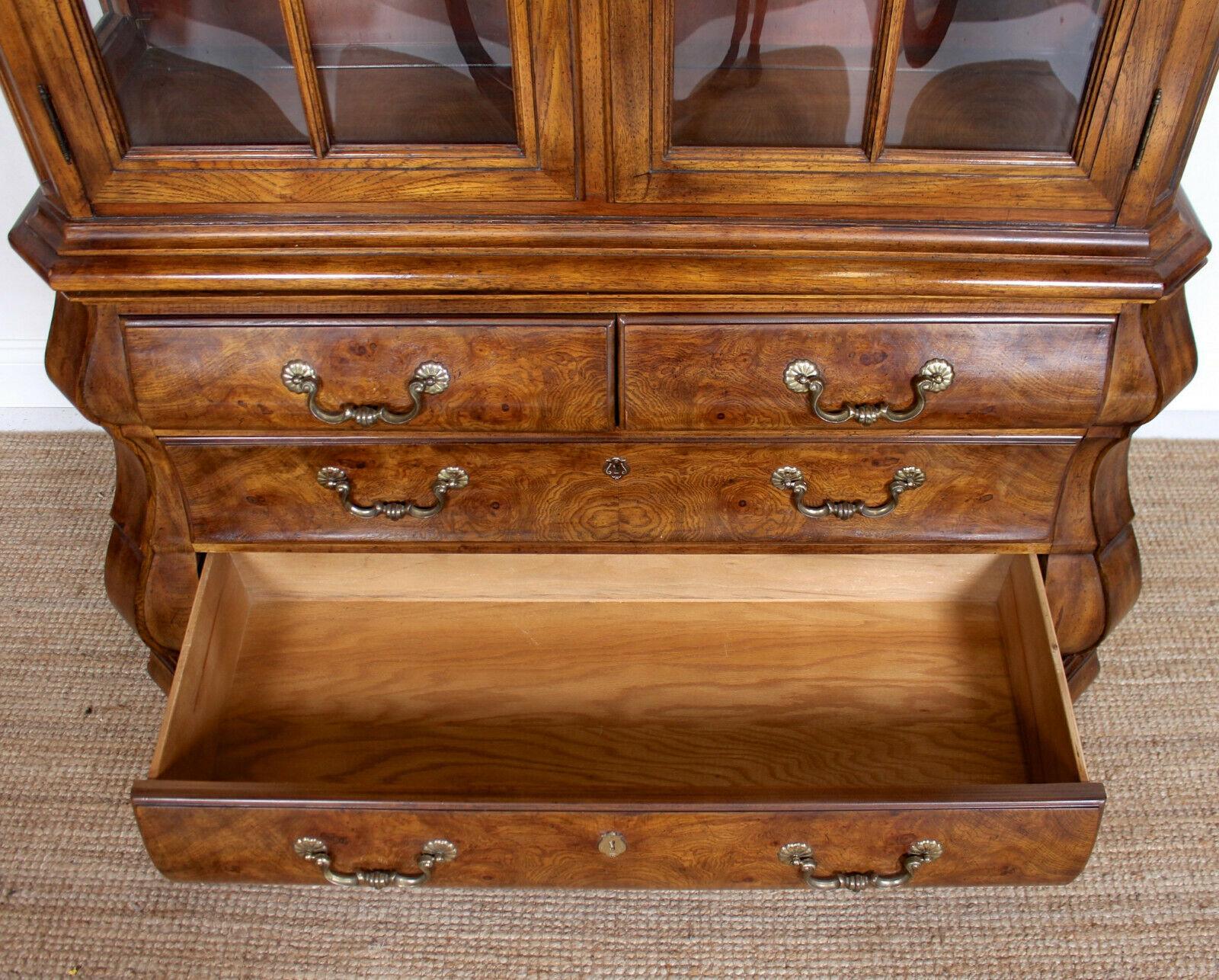 Burl Elm Dutch Bombe Display Cabinet on Chest Glazed Dresser For Sale 5