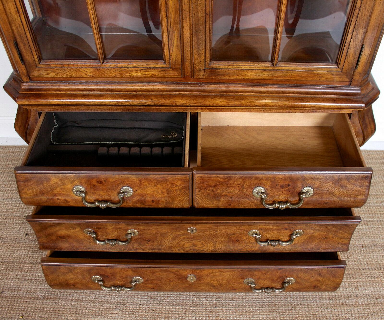 Burl Elm Dutch Bombe Display Cabinet on Chest Glazed Dresser For Sale 6