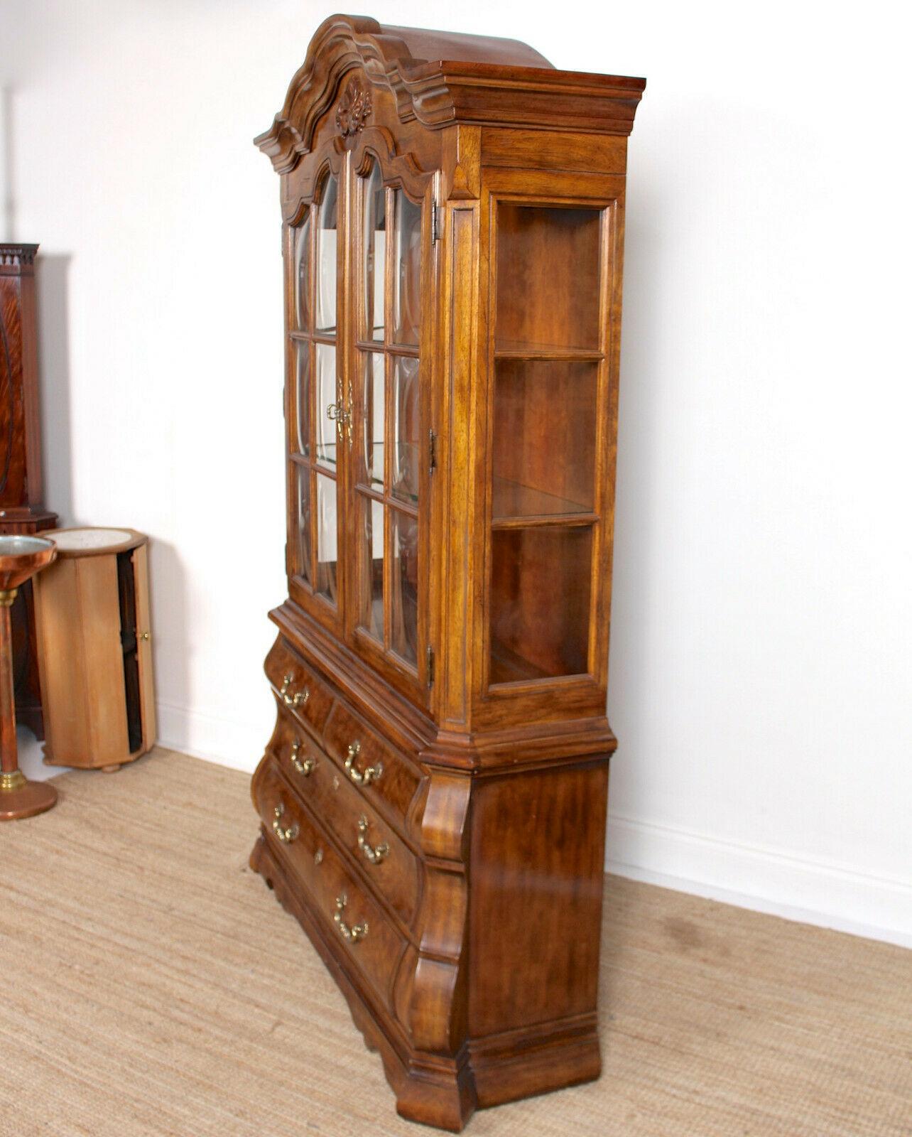 Burl Elm Dutch Bombe Display Cabinet on Chest Glazed Dresser For Sale 7