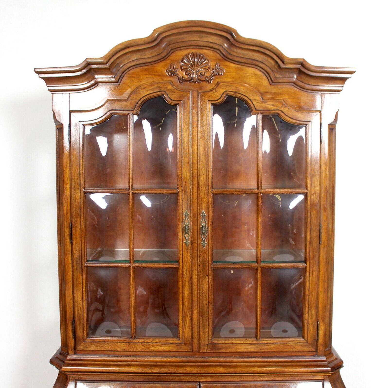 American Burl Elm Dutch Bombe Display Cabinet on Chest Glazed Dresser For Sale