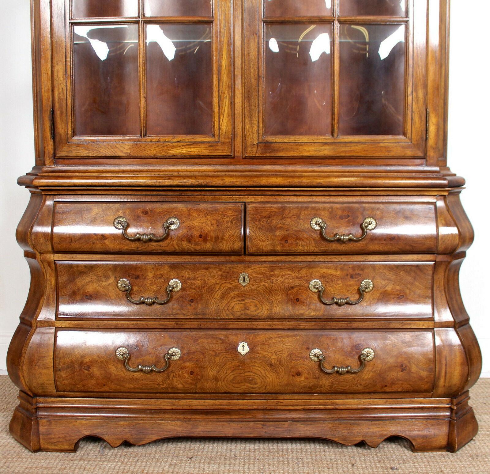 Burl Elm Dutch Bombe Display Cabinet on Chest Glazed Dresser In Good Condition For Sale In Newcastle upon Tyne, GB