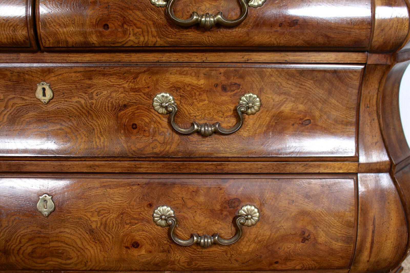 20th Century Burl Elm Dutch Bombe Display Cabinet on Chest Glazed Dresser For Sale