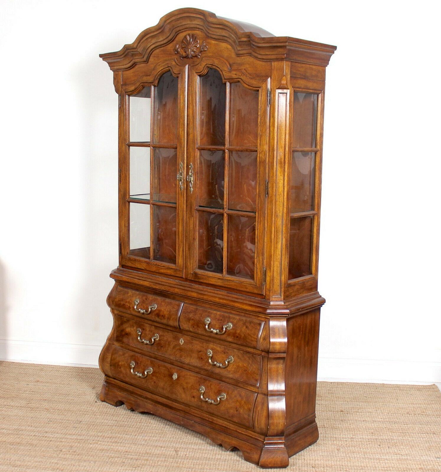 Burl Elm Dutch Bombe Display Cabinet on Chest Glazed Dresser For Sale 2