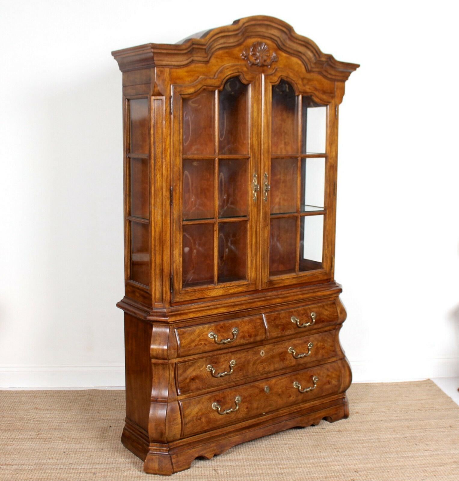 Burl Elm Dutch Bombe Display Cabinet on Chest Glazed Dresser For Sale 3