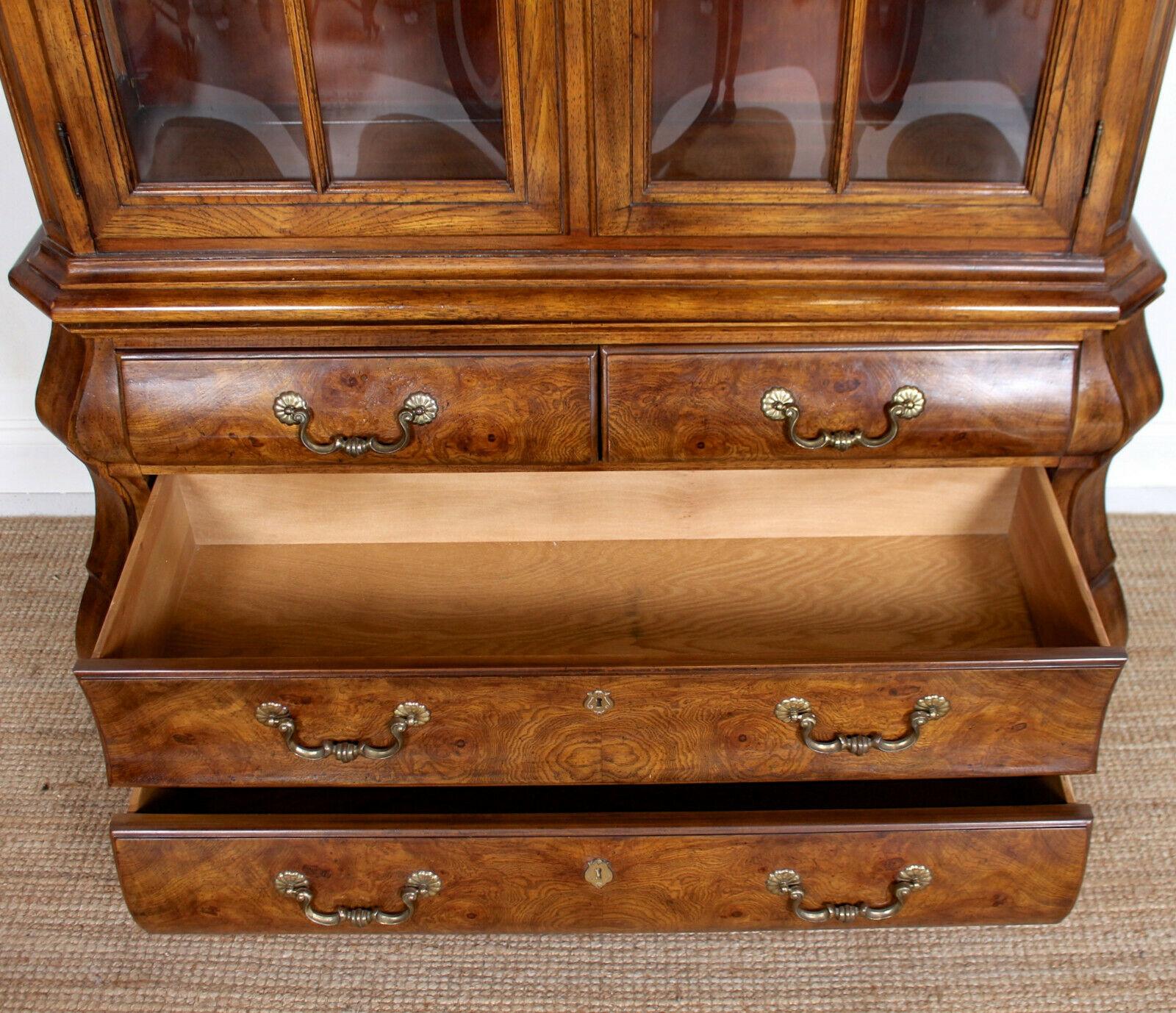 Burl Elm Dutch Bombe Display Cabinet on Chest Glazed Dresser For Sale 4