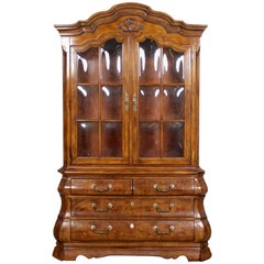 Burl Elm Dutch Bombe Display Cabinet on Chest Glazed Dresser