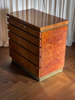 Burl Elm Lacquered Chest of drawers by Jean Claude Mahey, France, 1970s