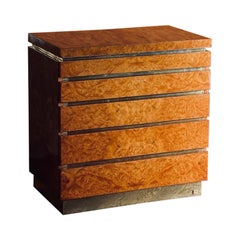 Burl Elm Lacquered Chest of drawers by Jean Claude Mahey, France, 1970s