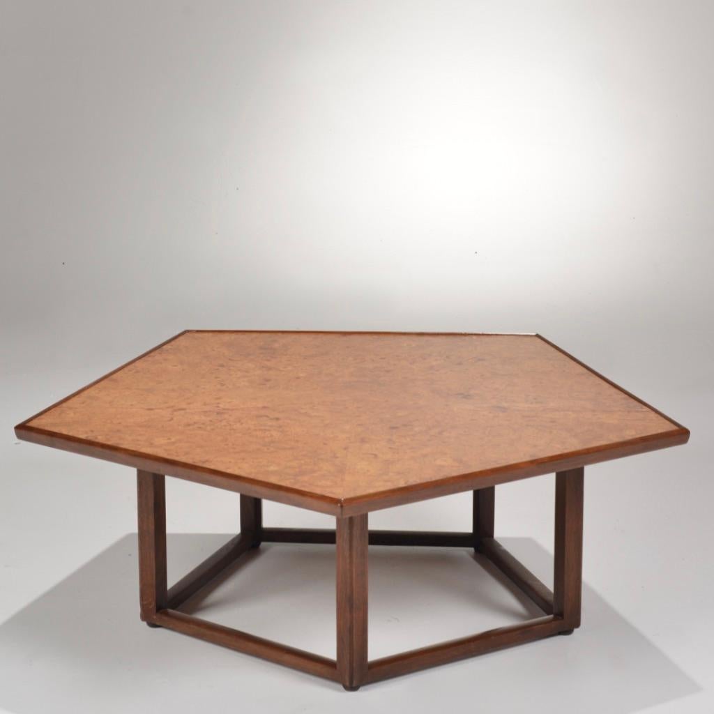 American Burl Elm Pentagonal Coffee Table by Edward Wormley for Dunbar For Sale