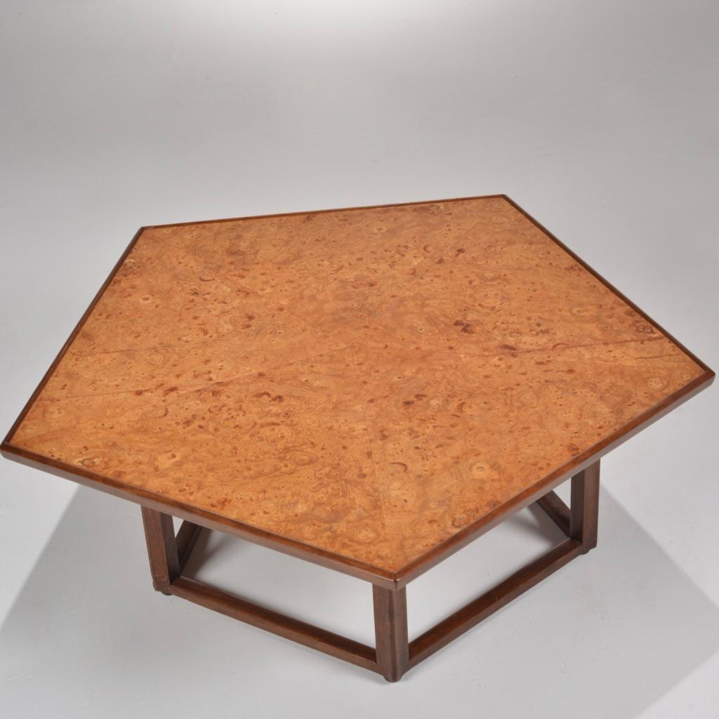 Burl Elm Pentagonal Coffee Table by Edward Wormley for Dunbar In Fair Condition For Sale In Los Angeles, CA
