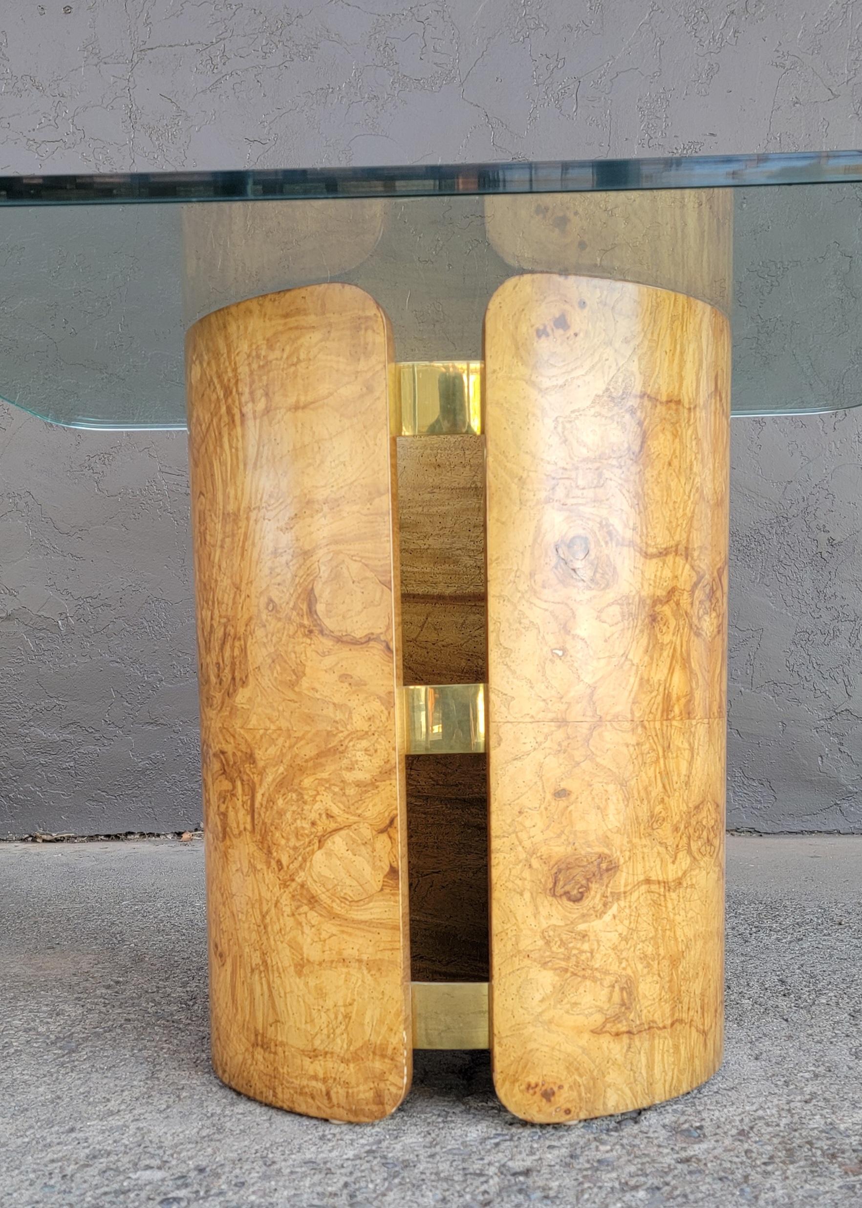 Milo Baughman Attributed End Table Cylindrical Burl with Glass Top In Good Condition For Sale In Fulton, CA