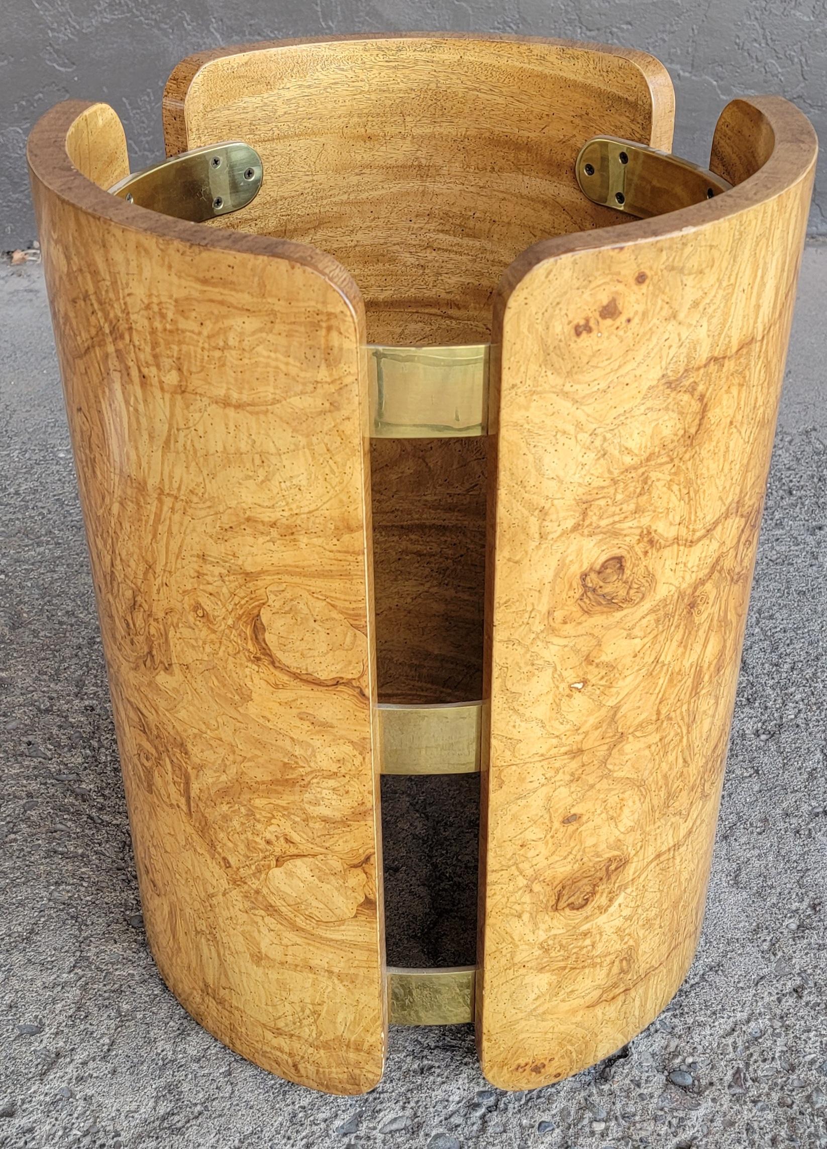 Milo Baughman Attributed End Table Cylindrical Burl with Glass Top For Sale 3