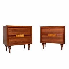 Burl Inlay Walnut Nightstand End Tables by Daniel Jones Inc.