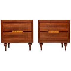 Burl Inlay Walnut Nightstand End Tables by Daniel Jones Inc.