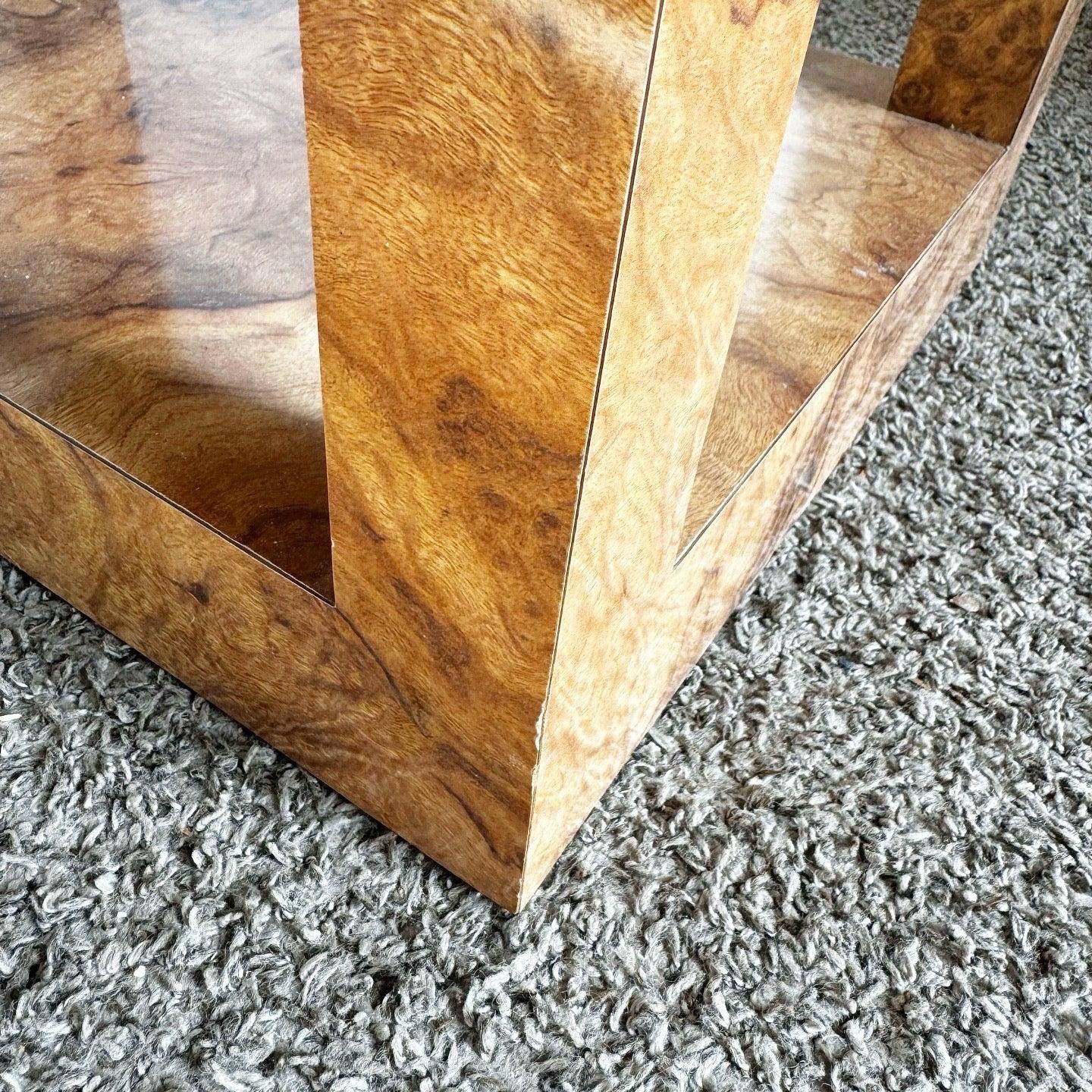 American Burl Laminate Cubic Side Table