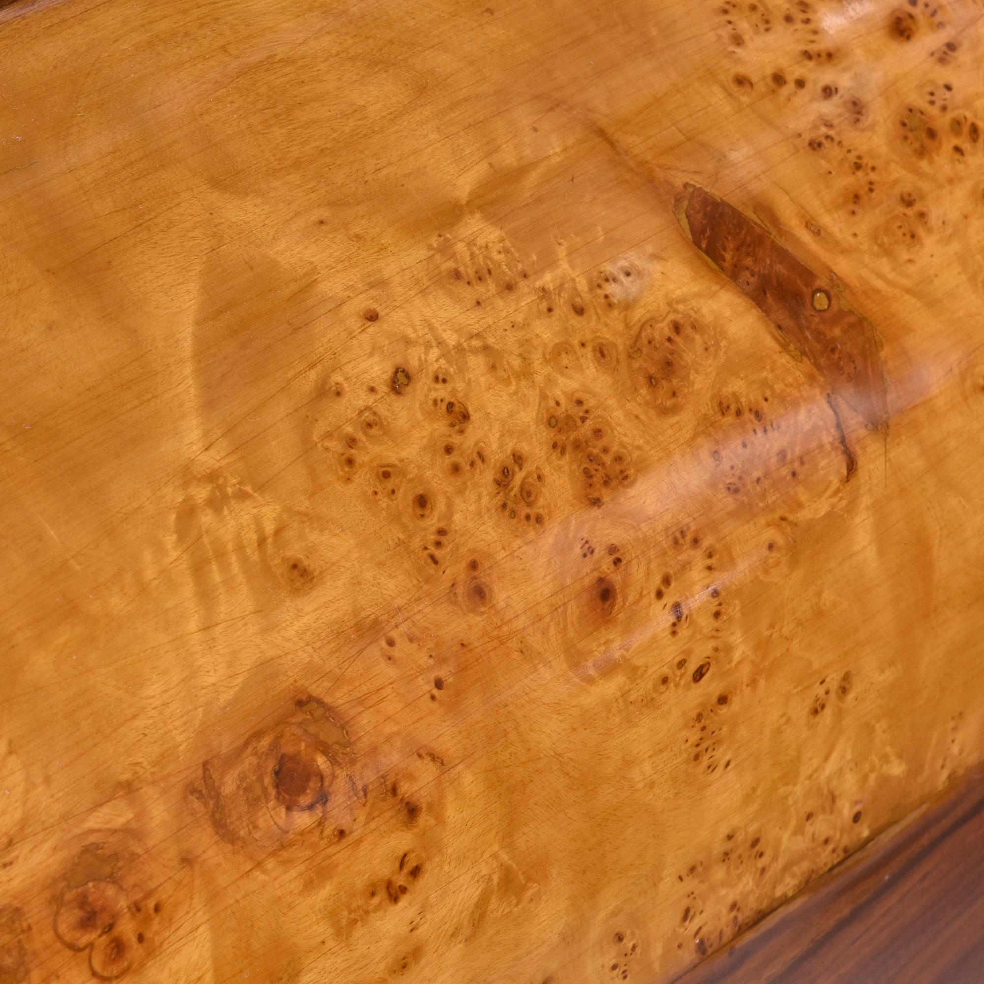 Burl Maple and Rosewood Art Deco Waterfall Executive Desk 6