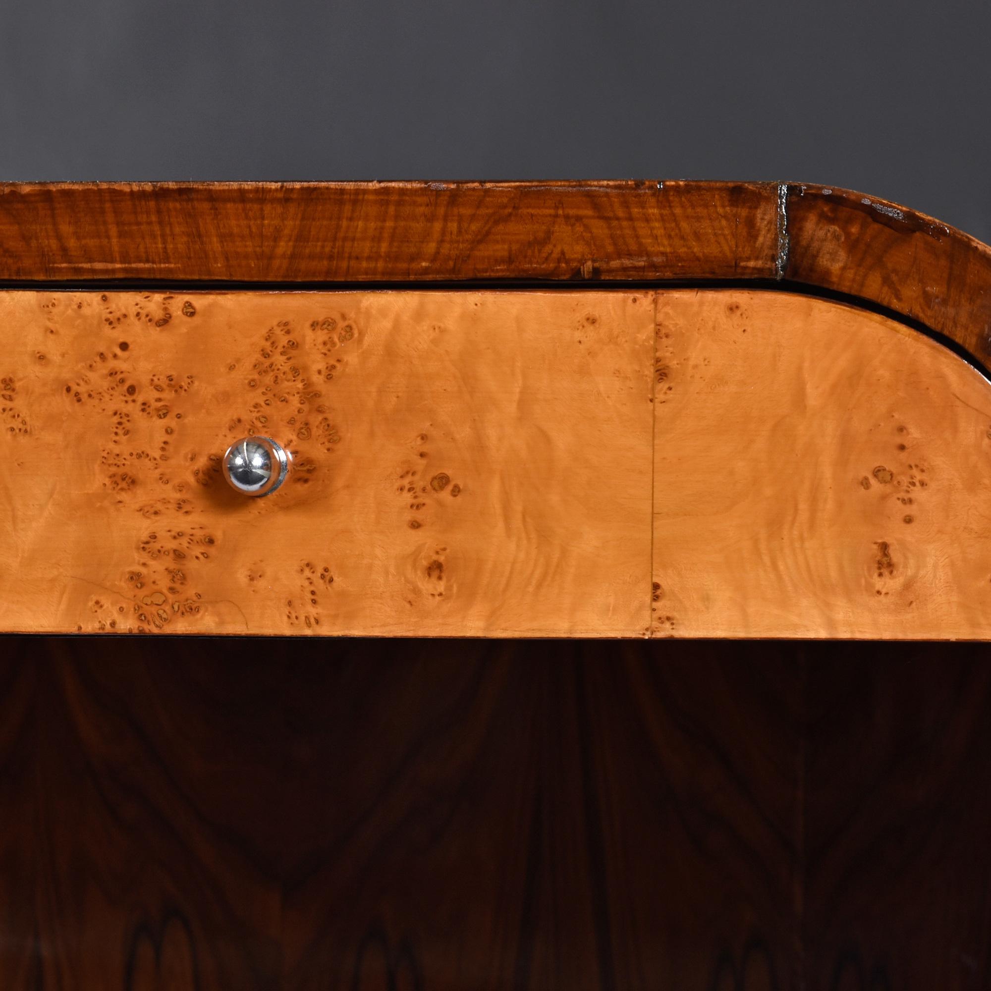 Burl Maple and Rosewood Art Deco Waterfall Executive Desk For Sale 2