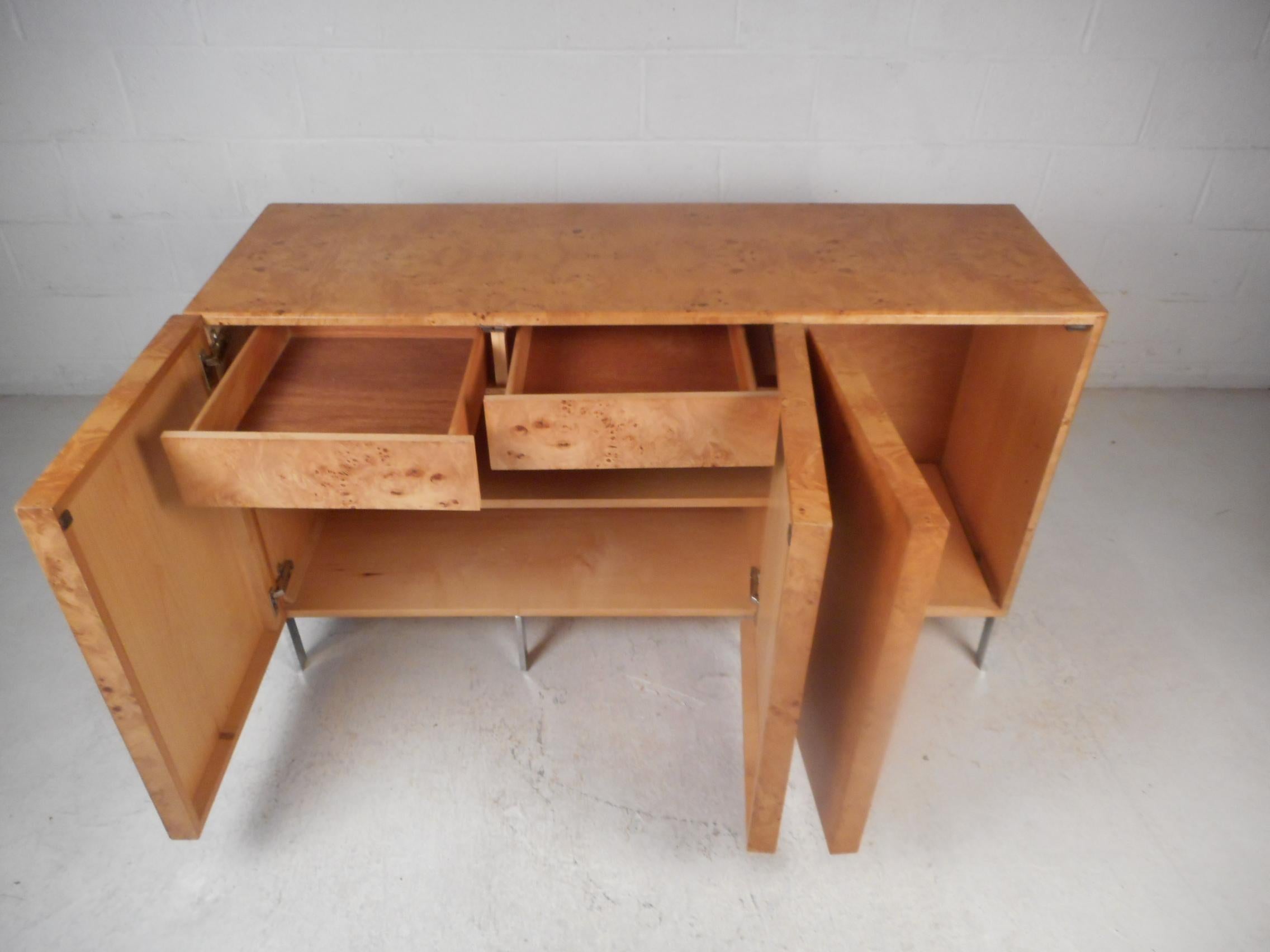 Mid-Century Modern Burl Maple Credenza in the Style of Milo Baughman