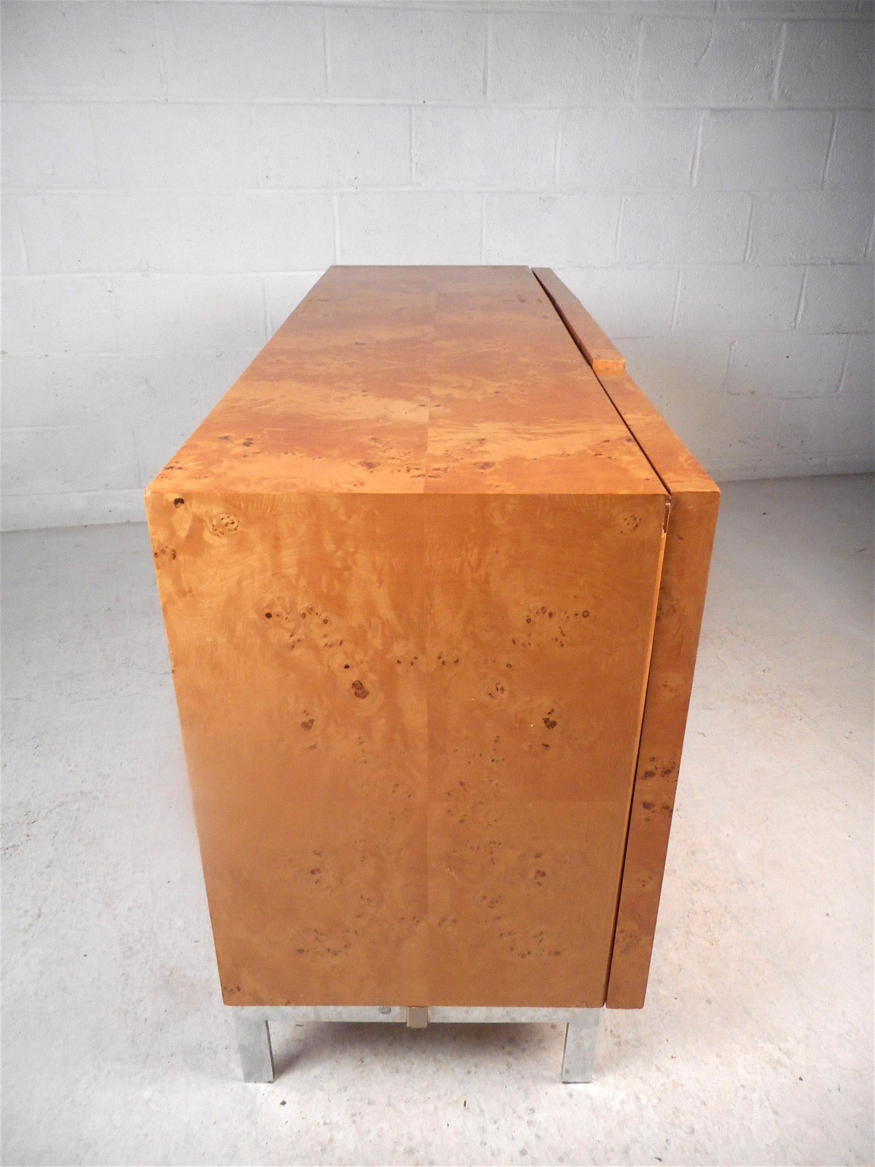 20th Century Burl Maple Credenza in the Style of Milo Baughman