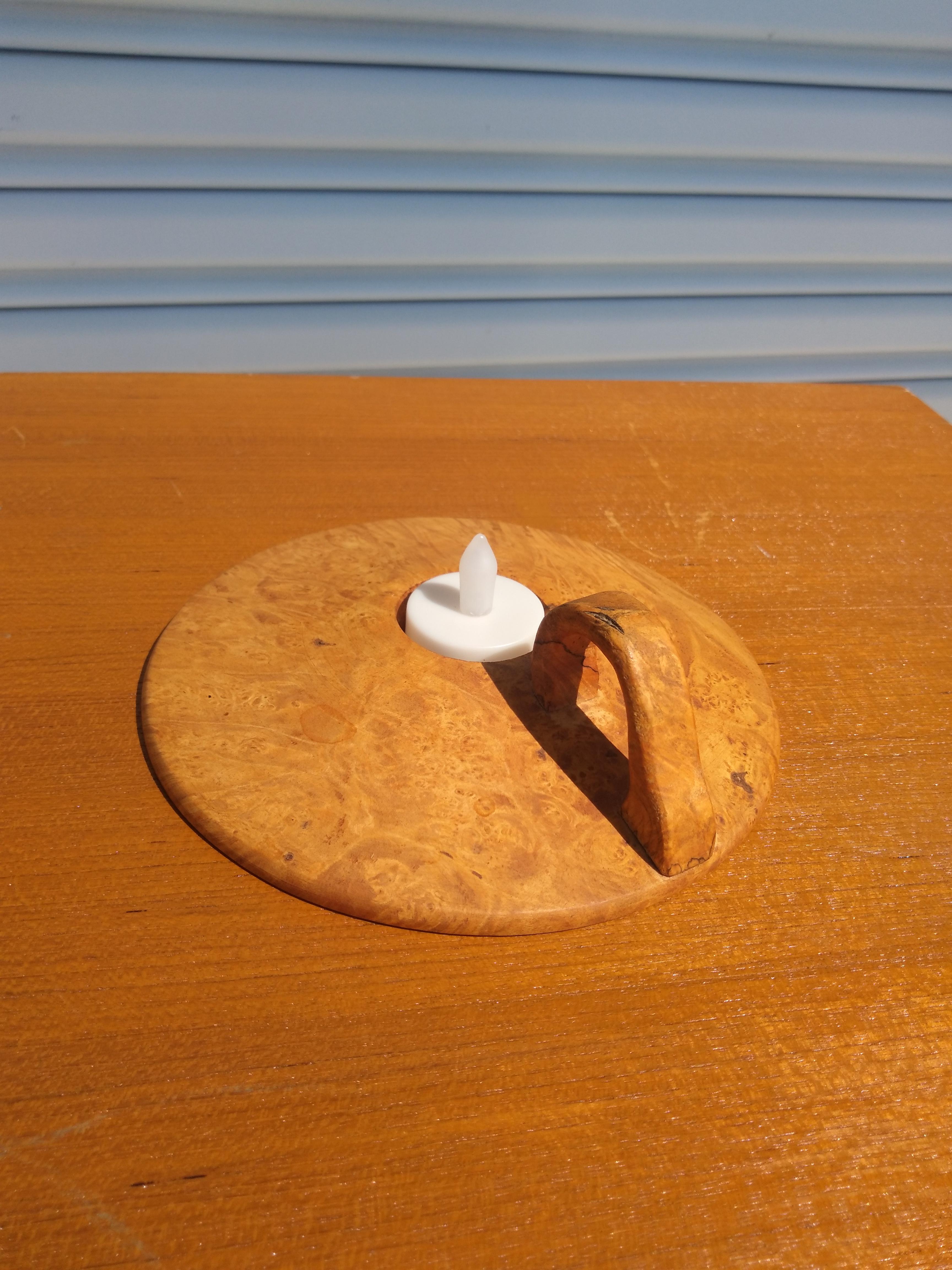 Mid-Century Modern Burl Maple Hand Lathed Candleholder For Sale