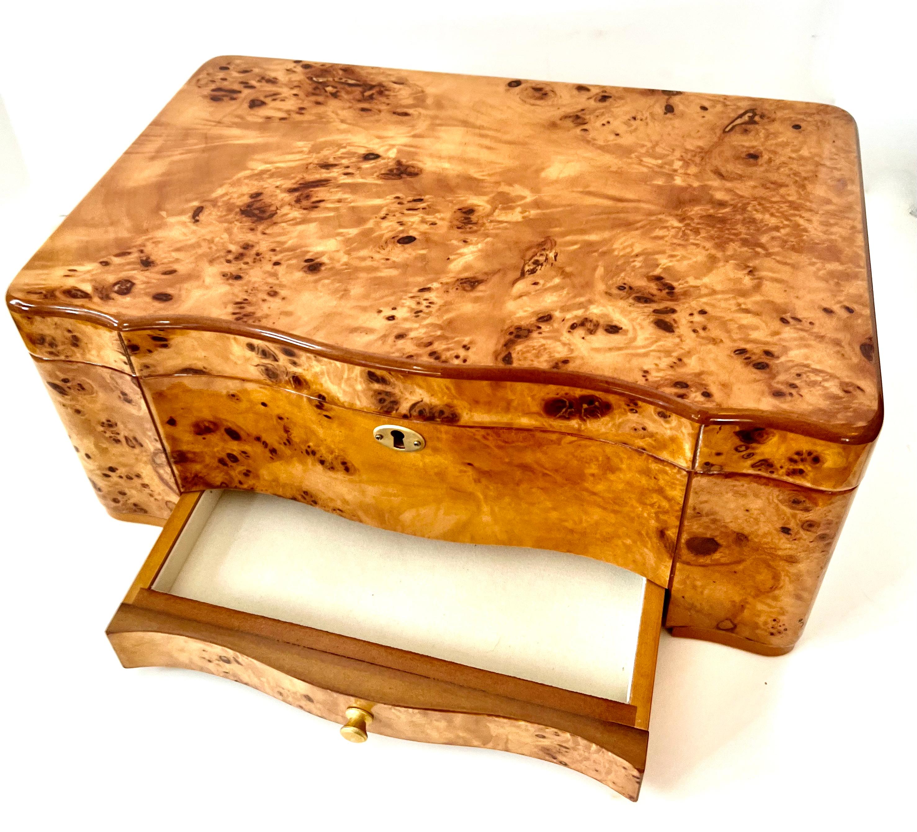 Burl Maple Italian Humidor with Drawer and Interior Divider For Sale 1