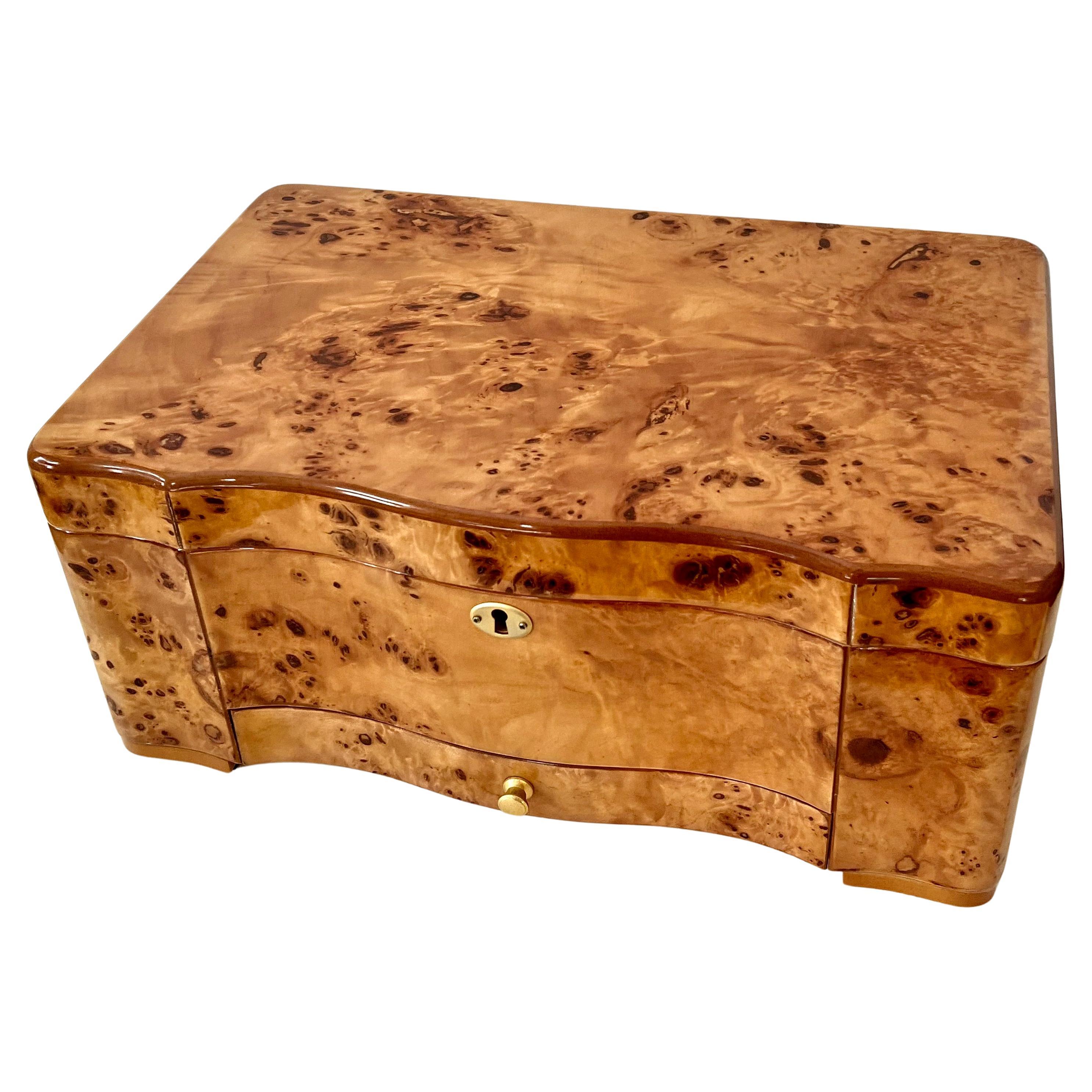 Burl Maple Italian Humidor with Drawer and Interior Divider