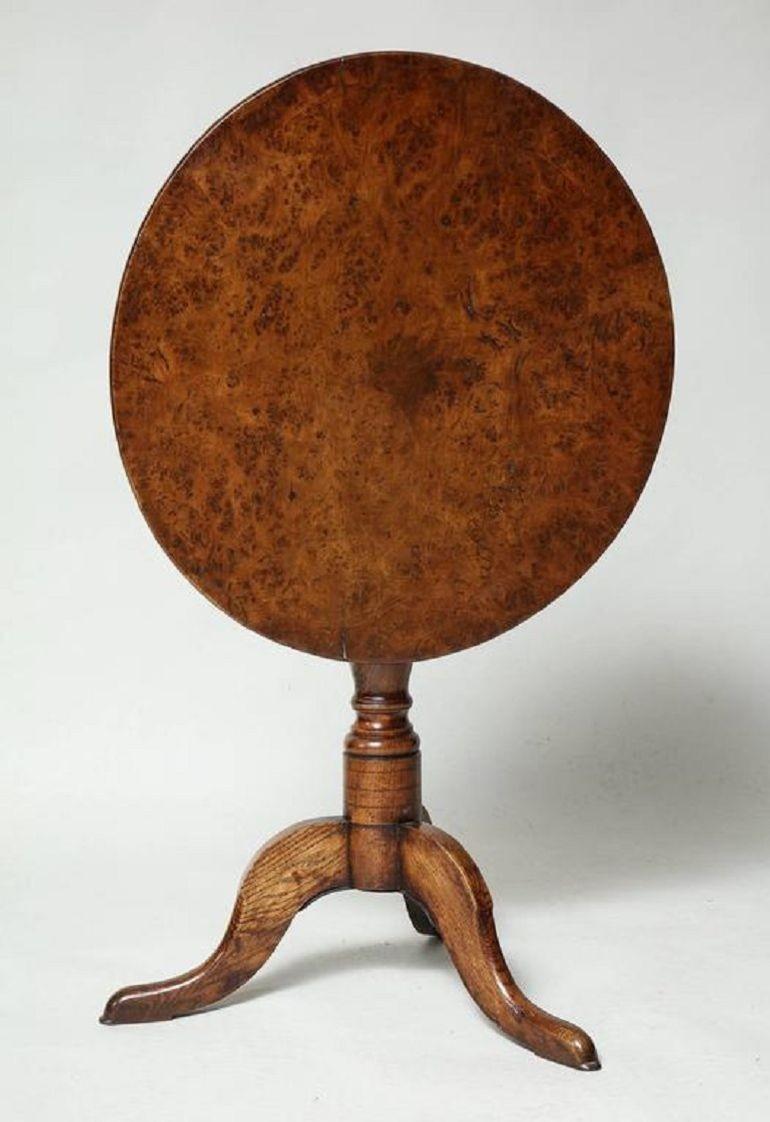 English Burl Oak Tripod Table For Sale