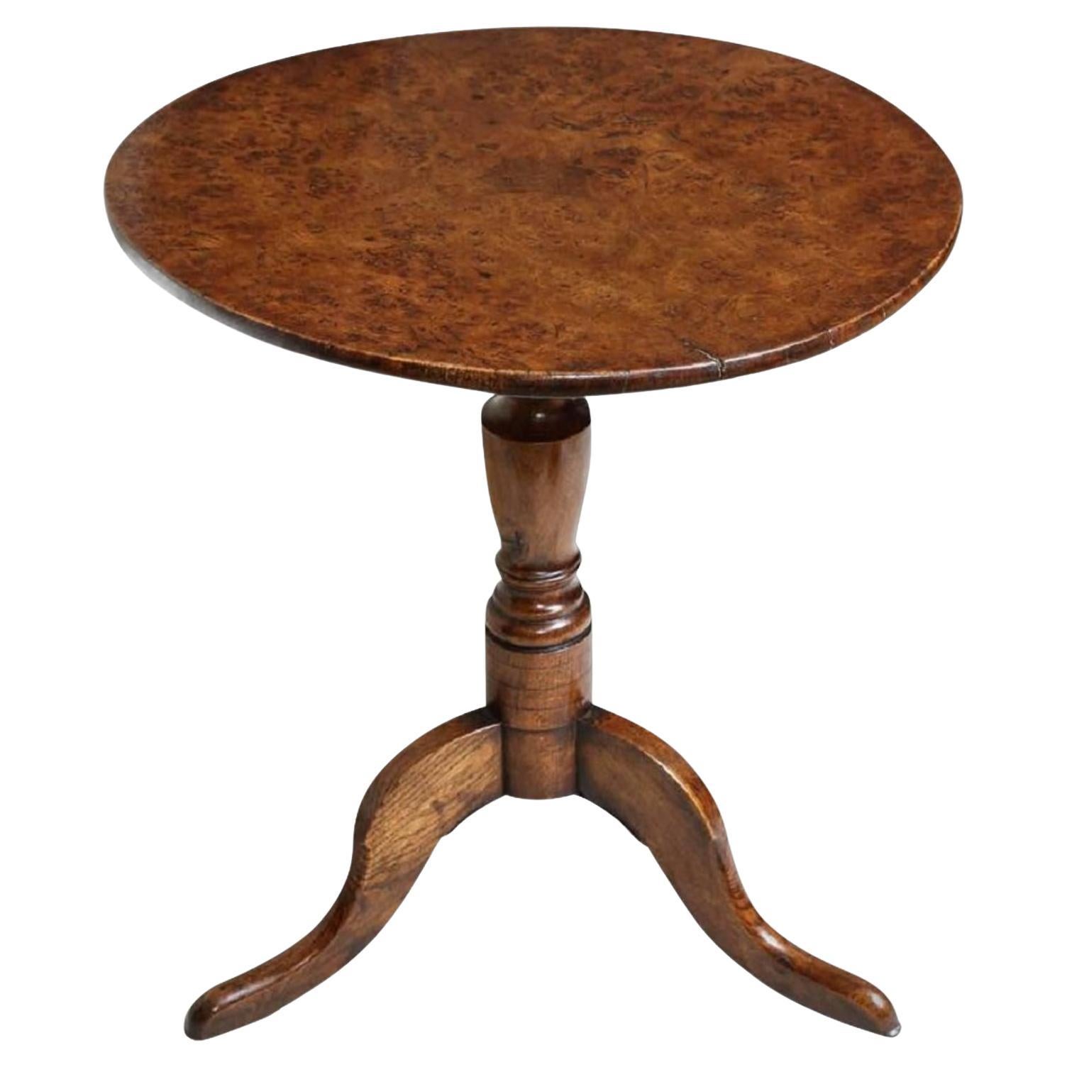 Burl Oak Tripod Table For Sale