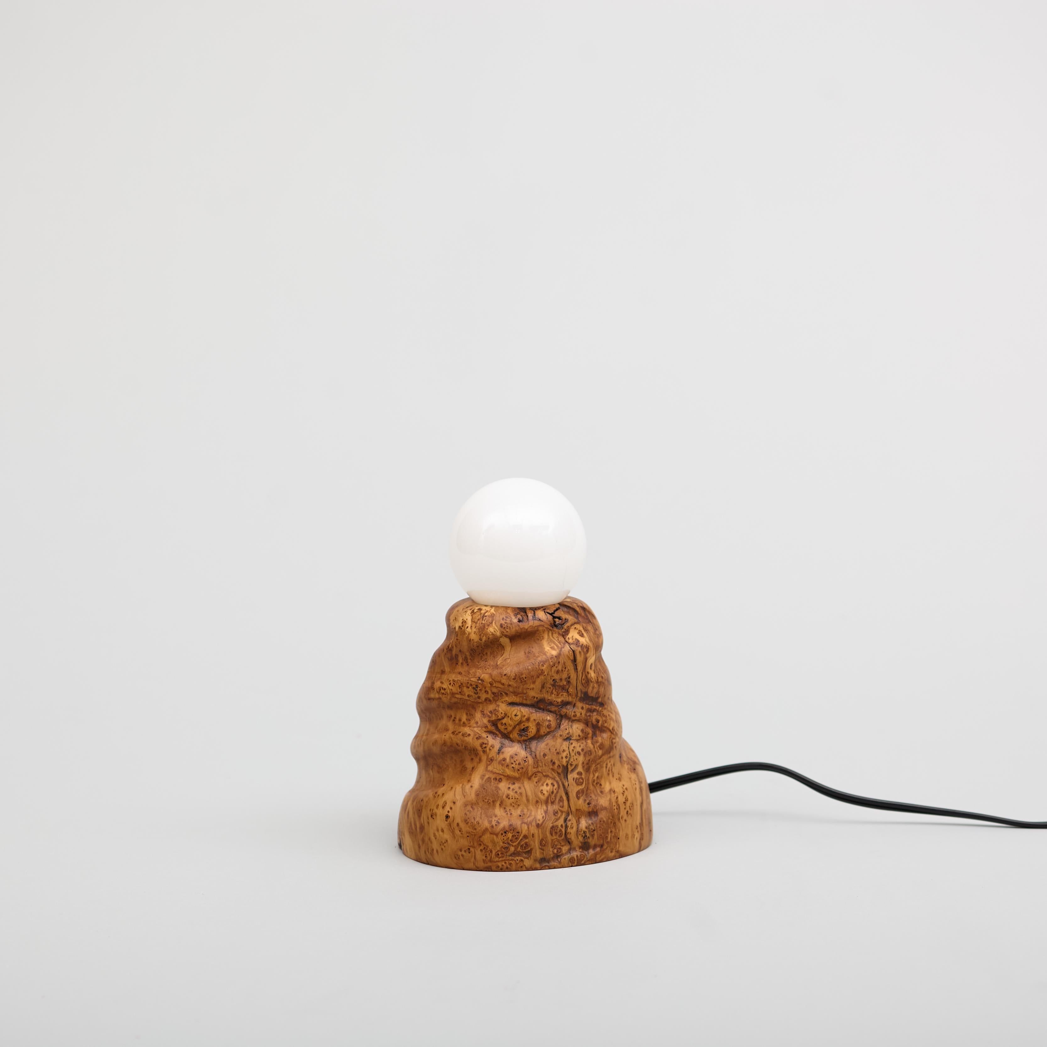 American Burl Olive Sculptural Table Lamp, Hand Turned Reclaimed Wood, MCM For Sale