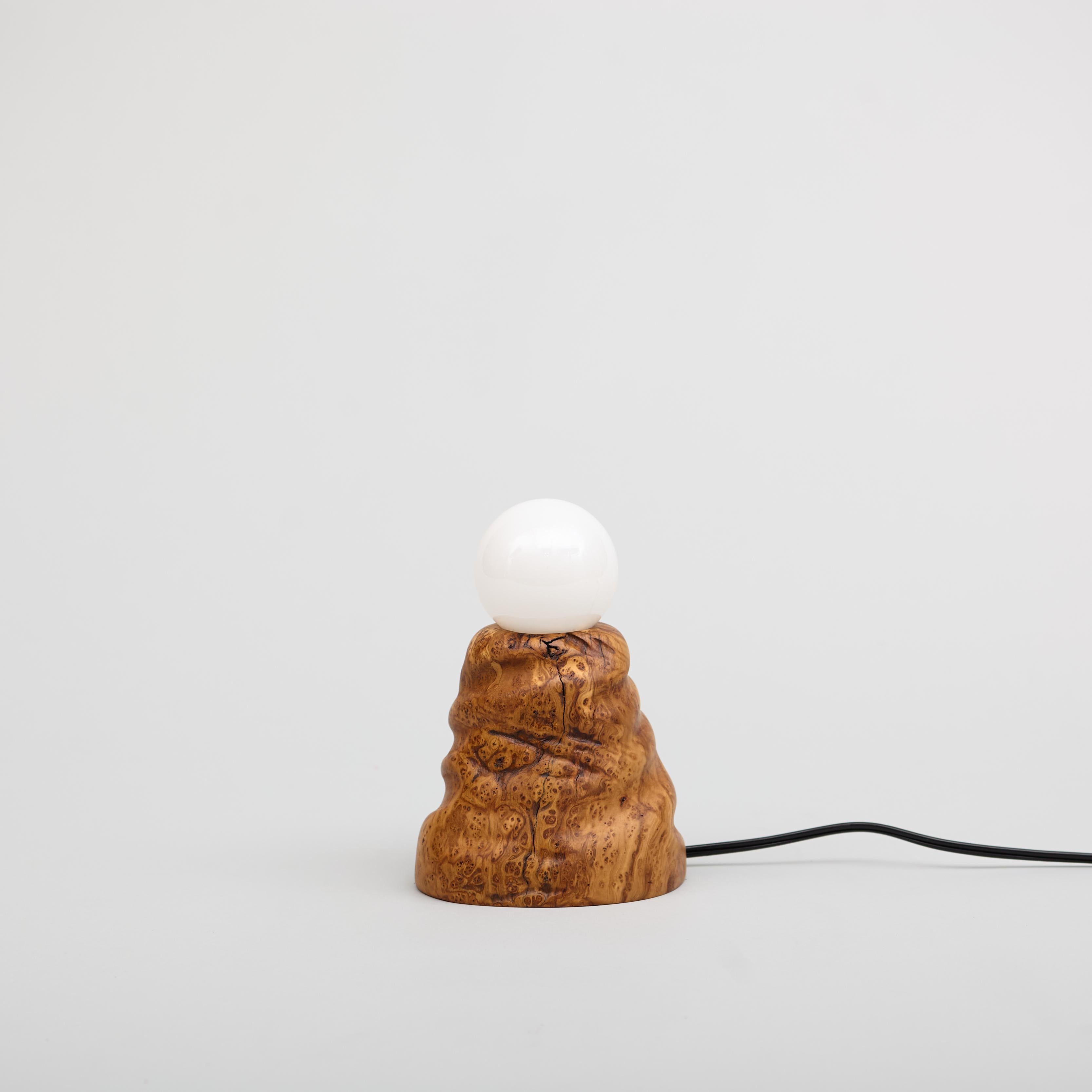 Hand-Crafted Burl Olive Sculptural Table Lamp, Hand Turned Reclaimed Wood, MCM For Sale