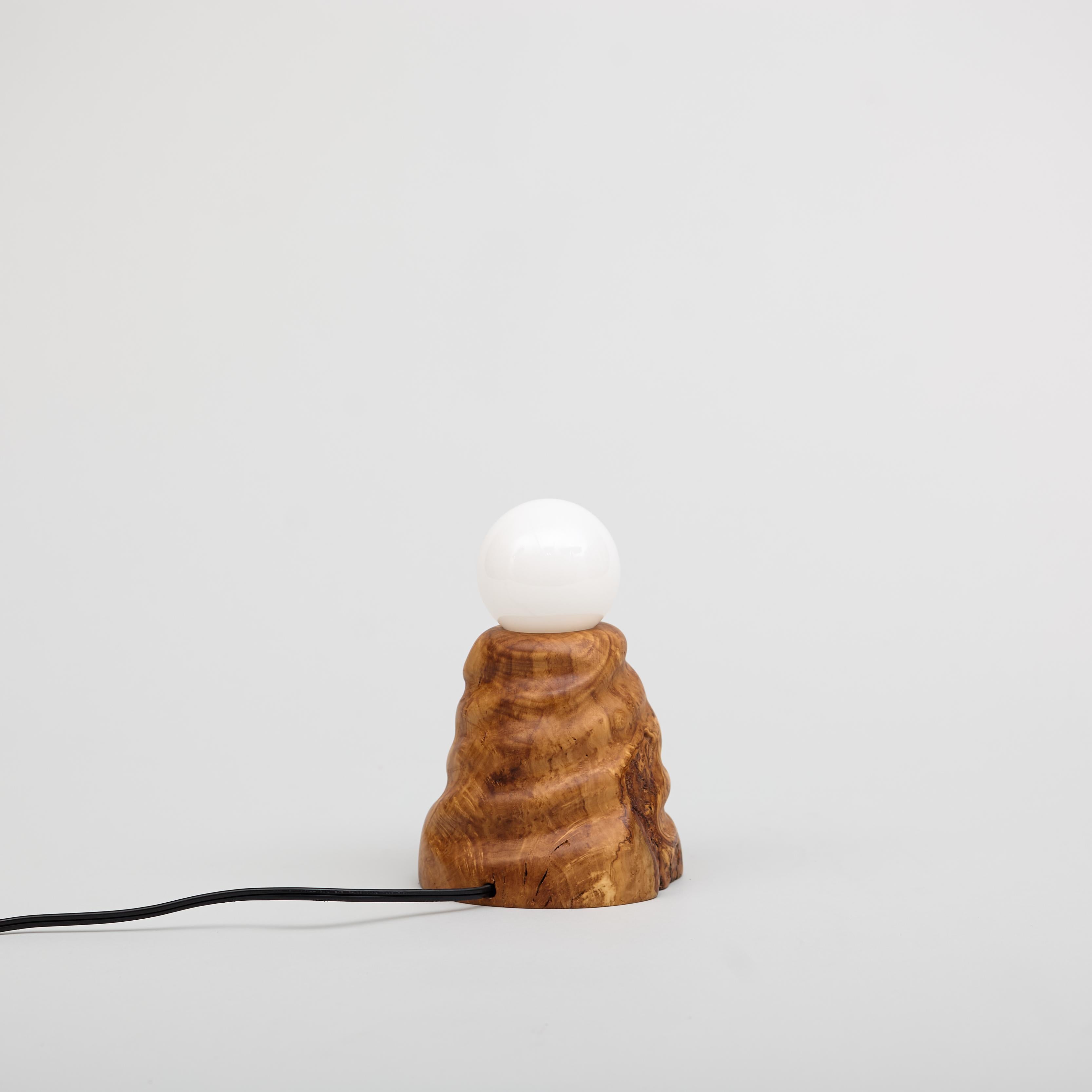 Contemporary Burl Olive Sculptural Table Lamp, Hand Turned Reclaimed Wood, MCM For Sale