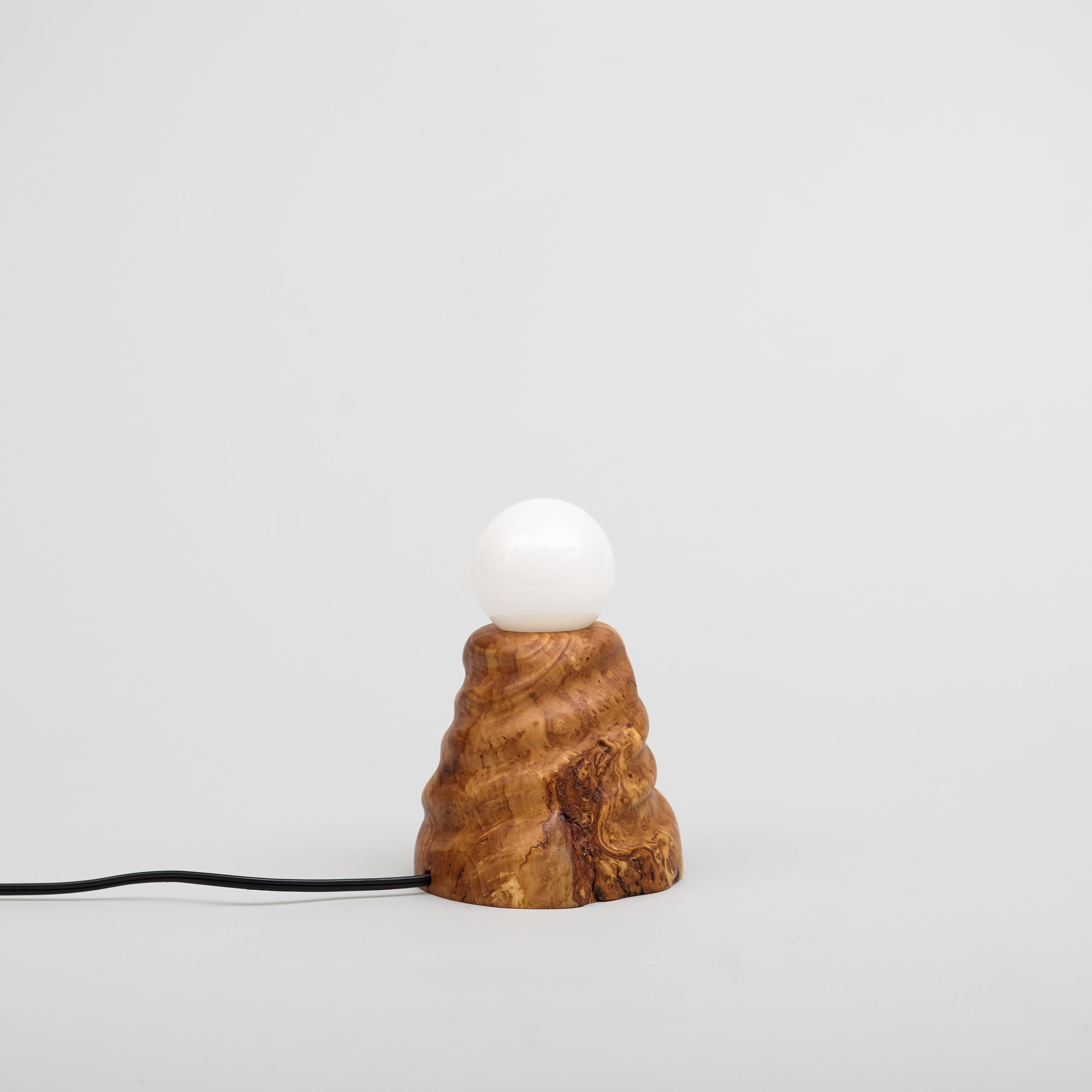 Burl Olive Sculptural Table Lamp, Hand Turned Reclaimed Wood, MCM For Sale 1