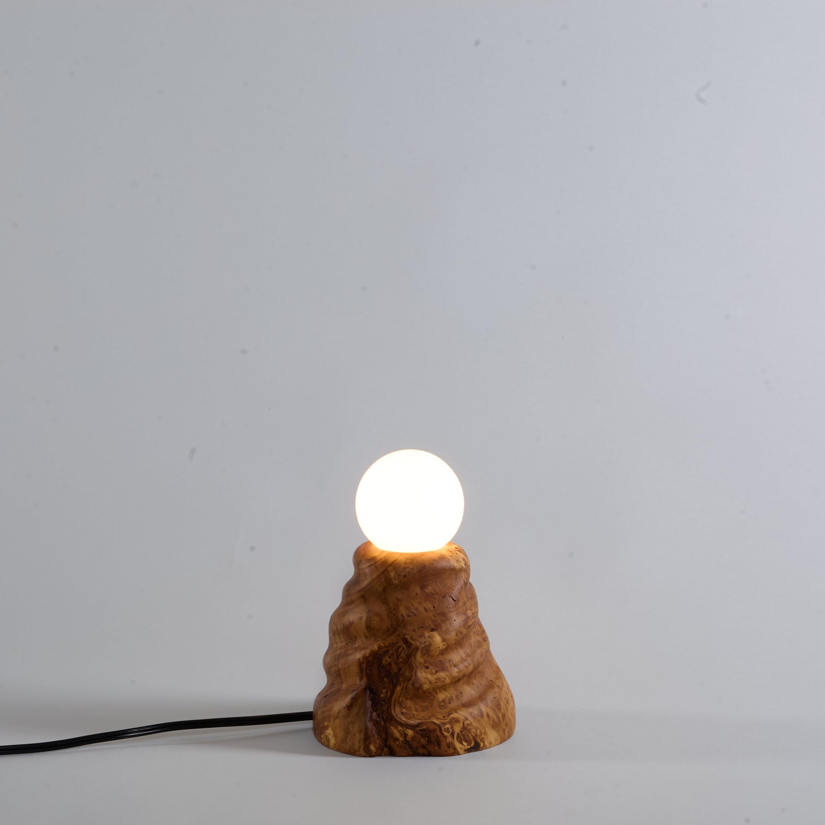 Burl Olive Sculptural Table Lamp, Hand Turned Reclaimed Wood, MCM For Sale 2
