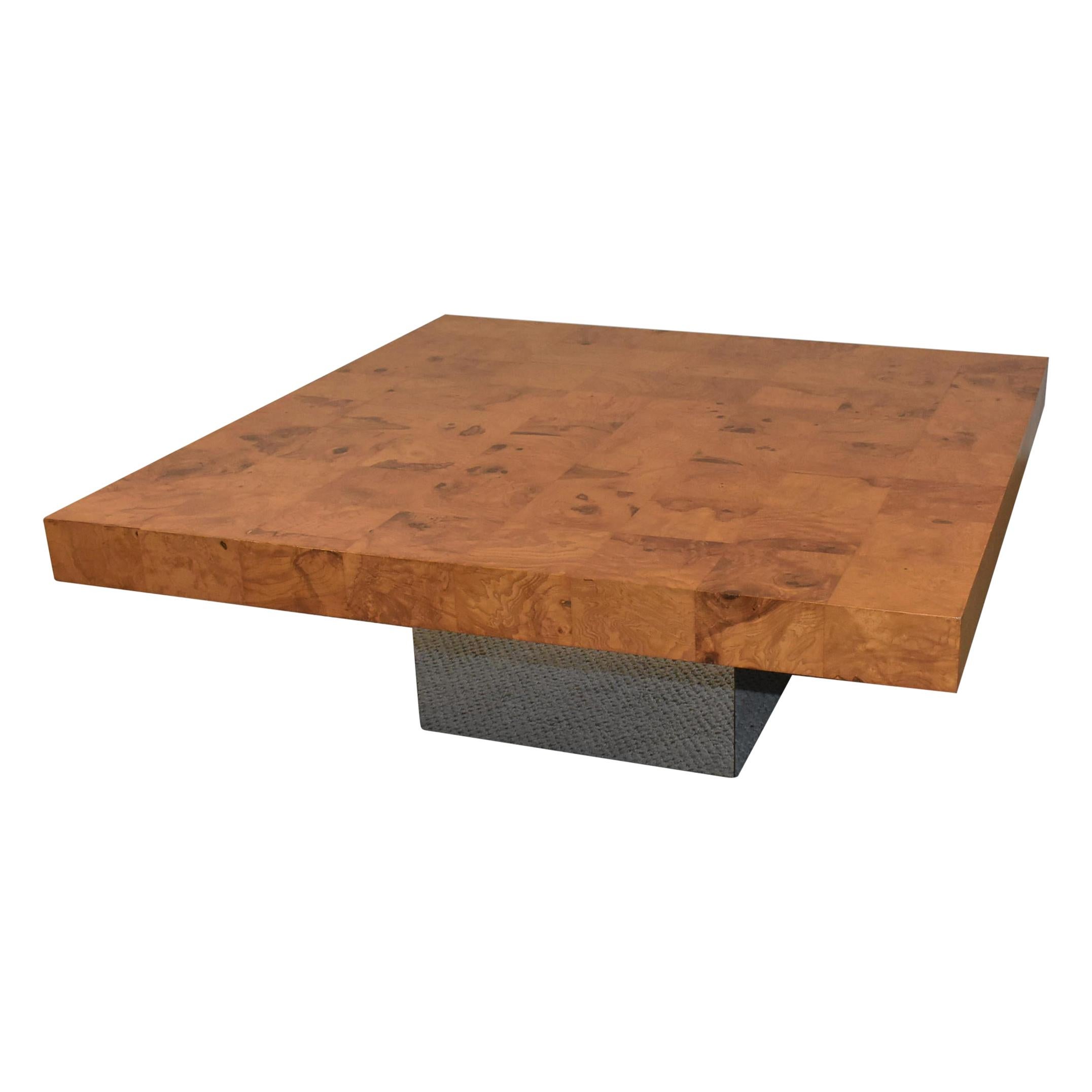 Burl Olive Wood and Chrome Base Coffee Table by Milo Baughman at 1stDibs olive wood coffee table