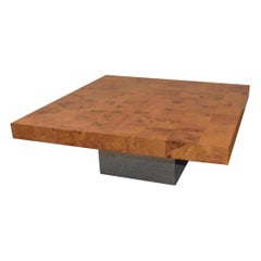 Burl Olive Wood and Chrome Base Coffee Table by Milo Baughman