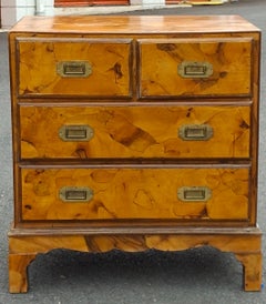 Burl Olivewood Italian Campaign Style Petite Four-Drawer Chest