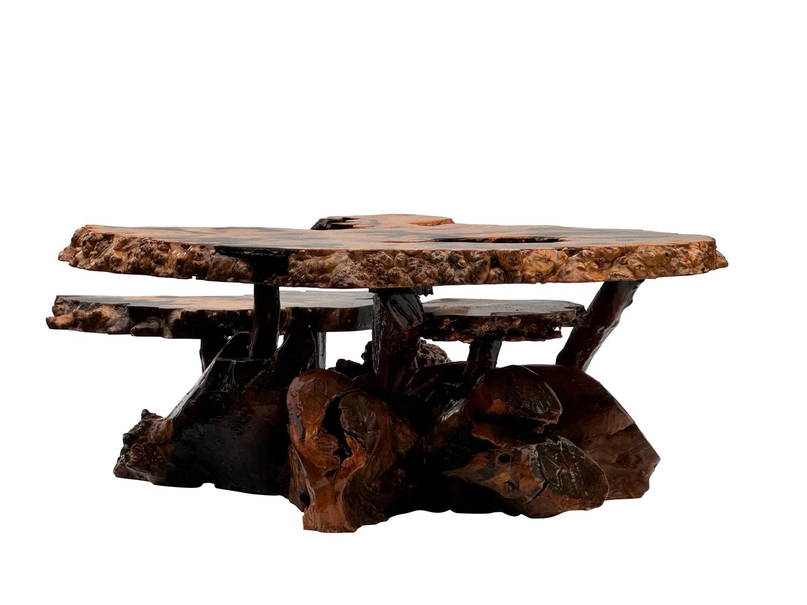 Américain Table basse moderne mi-siècle en broussin laqué à deux niveaux en vente