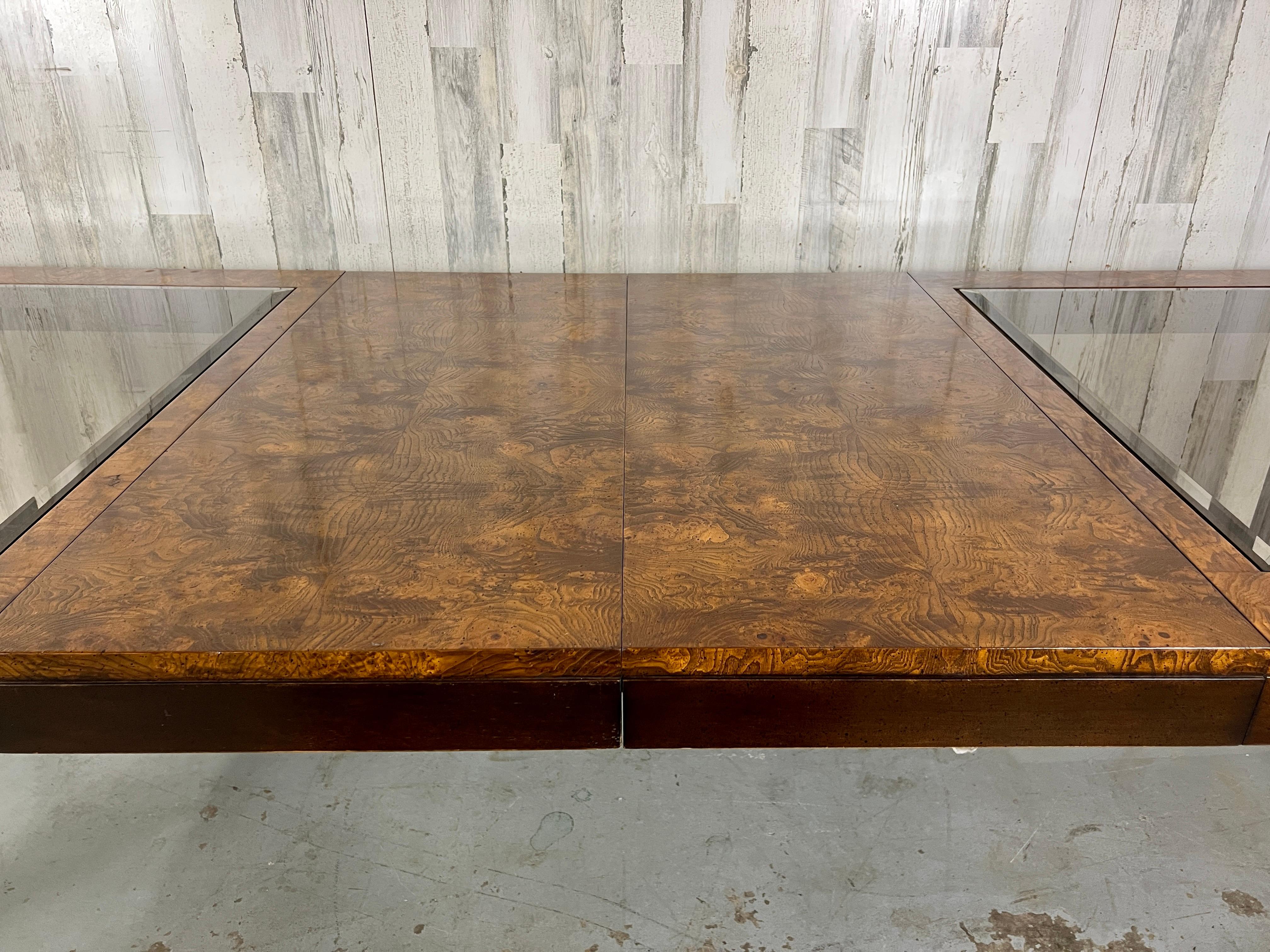 Burl & Smoked Glass Extendable Dining Table by Century For Sale 1