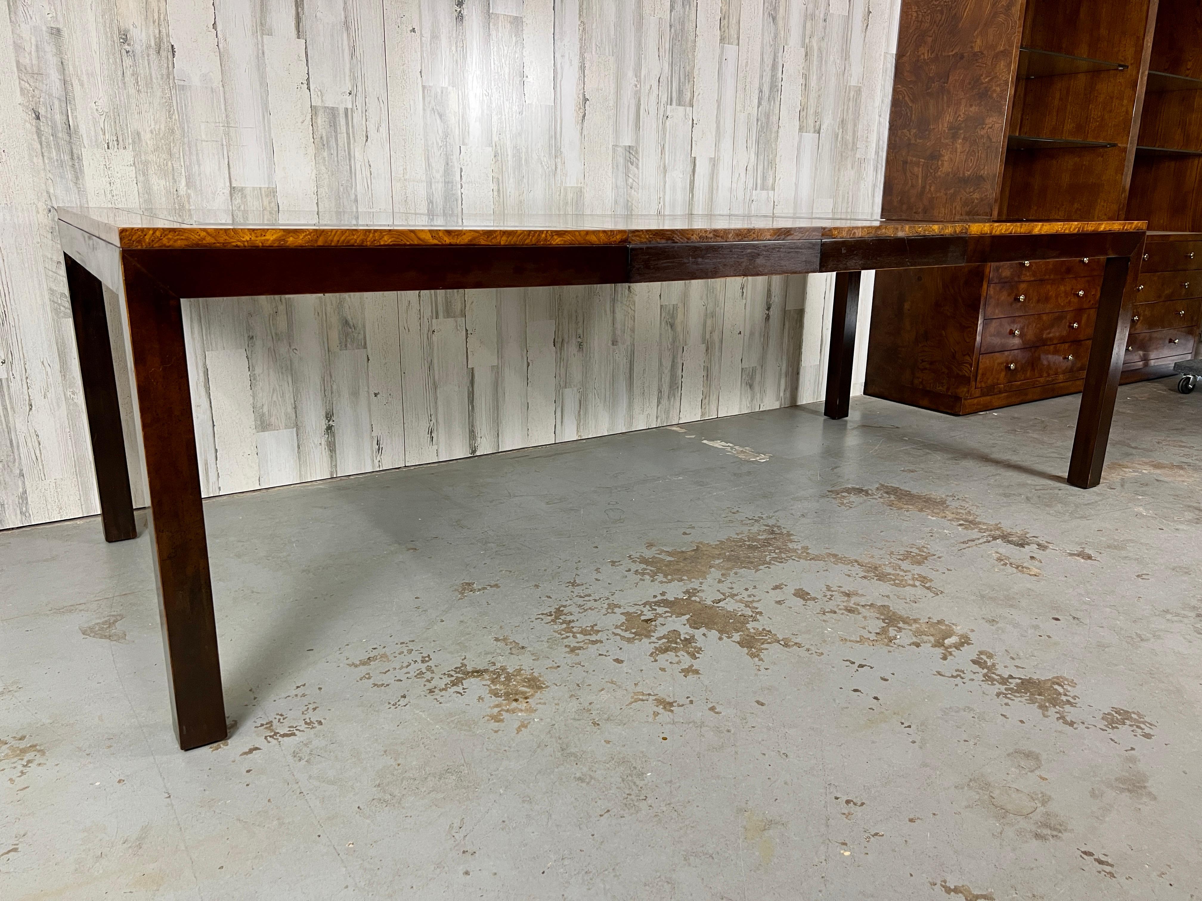 Burl & Smoked Glass Extendable Dining Table by Century For Sale 2
