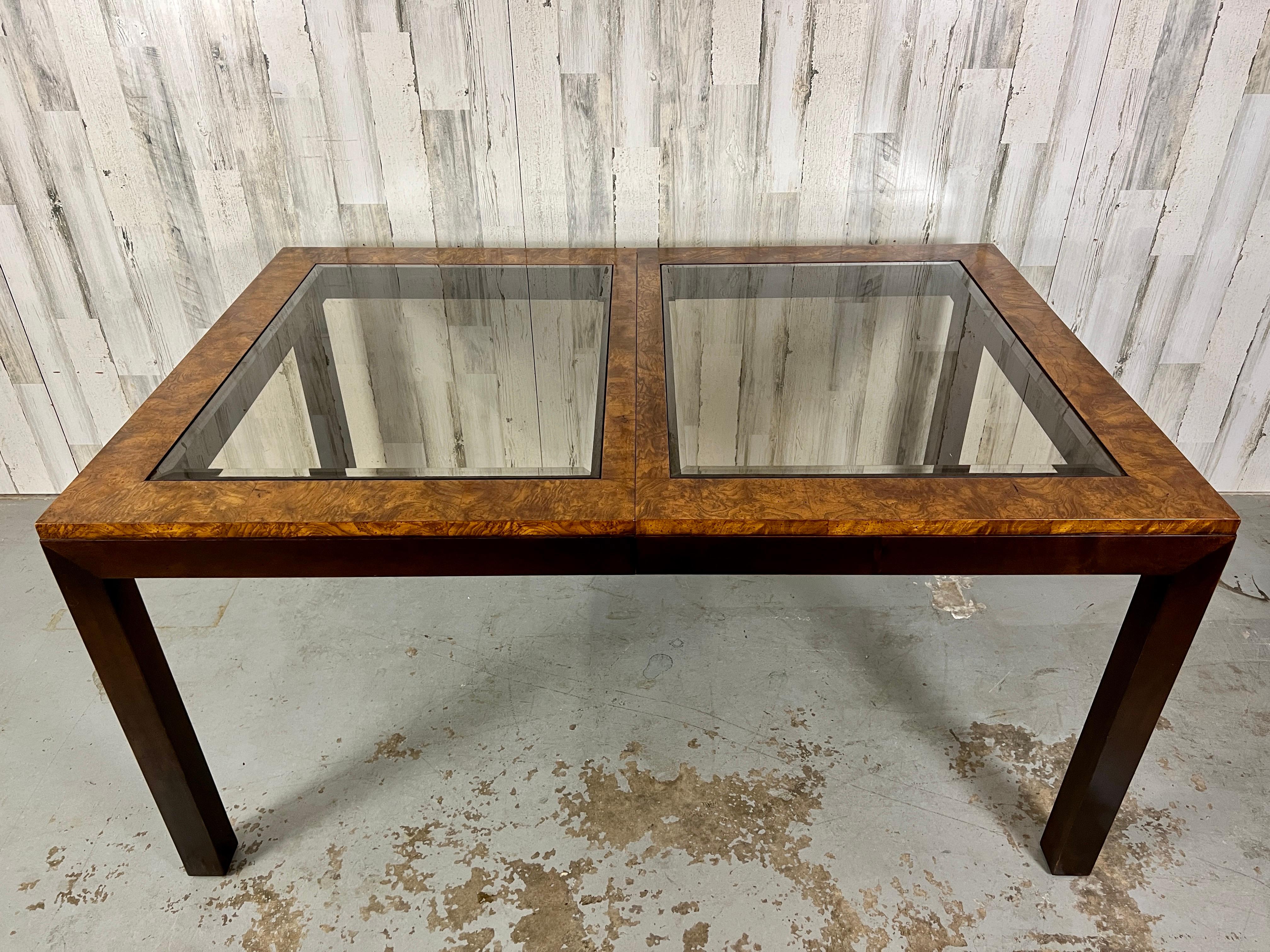 Burl & Smoked Glass Extendable Dining Table by Century 4