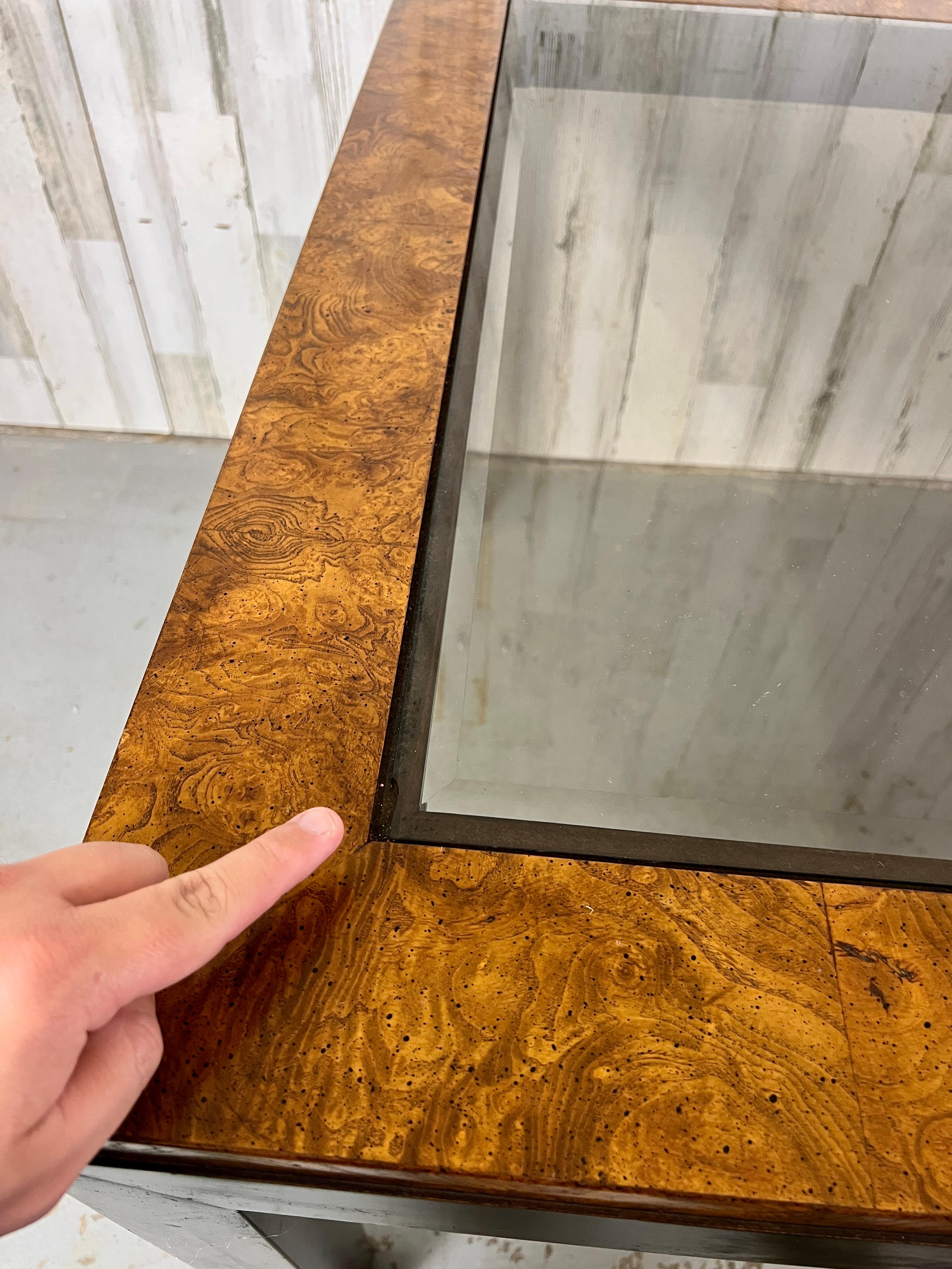 Burl & Smoked Glass Extendable Dining Table by Century In Good Condition For Sale In Denton, TX
