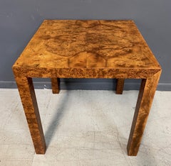 Burl Square Olivewood Parsons Side Table Mid-Century in the Style of WJ Sloane